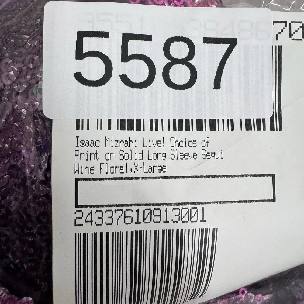 Isaac Mizrahi Live! Long Sleeve Sequin Cardigan Sweater Top Size XL Purple